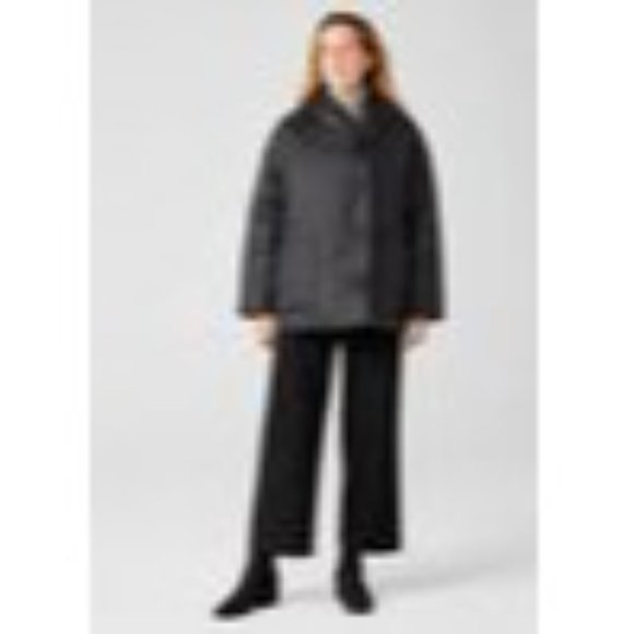 Eileen Fisher PL LP Petite Large Eggshell Recycled Nylon boxy puffer coat black - Picture 3 of 15